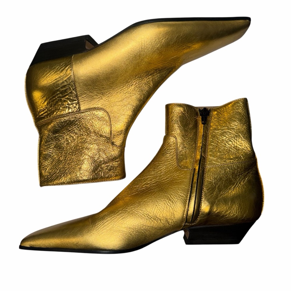 Khaite Gold Ankle Boots Metallic Booties Square Toe 7 Quiet Luxury Marfa New 🟡 - Picture 8 of 12